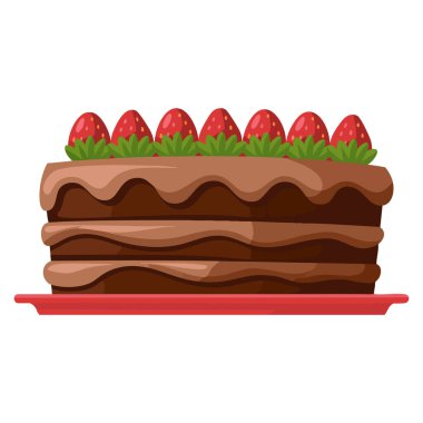 Kek tatlısı, çilekli pasta, tatlı pastalar, vektör çizimi izole edilmiş tasarım öğesi. Şekerleme menüsü ve paketleme teması için mükemmel.