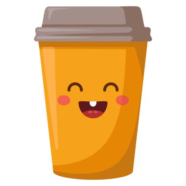 İçecek kafesi ve çizgi film tarzı tasarım konsepti için şirin kawaii fincan vektör çizimi