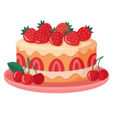 Tatlı çilekli kek eli çizgi film tarzı yemek çiziyor. Çıkartma karalaması pasta menüsü için mükemmel. Tatlı markalı çocuklar ve tatlı sanat eserleri.