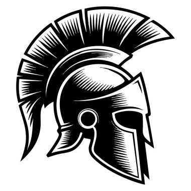 Tüylü Yunan başlığı mitoloji tasarımı, zırh amblemi ve klasik tarih temaları için idealdir.