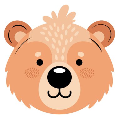 Beyaz arka planda sevimli ayı suratlı düz vektör çizimi, çocuk temalı tasarımlar için sevimli hayvan karakteri