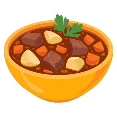 Gulaş Macar et güveci düz renk vektör illüstrasyon şablonu tasarımı geleneksel yemek menüsü markaları için ideal sağlıklı yemek ve restoran temaları