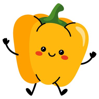 Mutlu çan biberi karakteri konsepti şirin zıplama stili vektör el çizimi beyaz arkaplanda izole edilmiş çizgi film kawaii illüstrasyonu