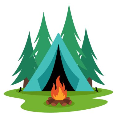 İzole edilmiş kamp çadırı açık hava macera yürüyüşü kamp alanı keşfi ve hayatta kalma illüstrasyonları için uygundur.