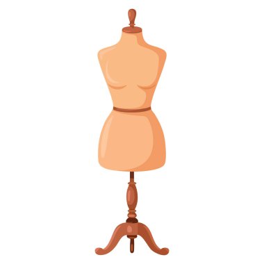 Moda stüdyosu butik markalaştırma ve terzilik sanatları için uygun karikatür tarzında izole edilmiş manken düz vektör çizimi.
