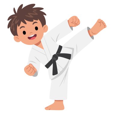 Karateci çocuk vektörü dövüş sanatları tasarımı maskot çıkartması baskı spor kulübü logosu ve enerjik eğitim temalı sanat eseri için mükemmel.