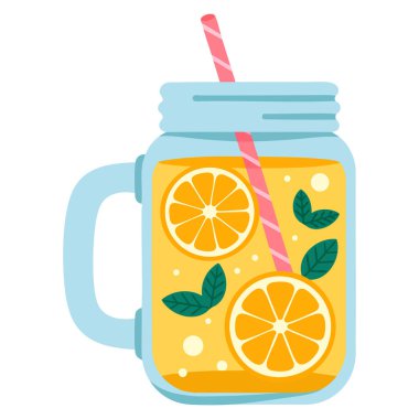 Kavanoz cam illüstrasyon tasarım elementinde limonata içmek yaz temalı ferahlatıcı likör likör ferahlatıcı konsepti