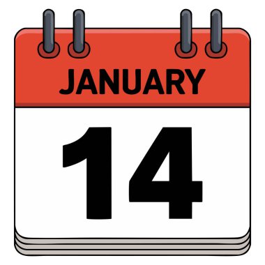 Aylık 14 Ocak takvim sayfası web tasarım vektör çizimi kırmızı siyah ve beyaz arkaplan üzerinde tarih hatırlatma temaları için 14 Ocak