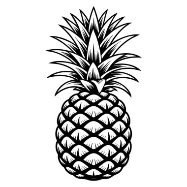 Vektör tasarımlı ananas silueti, tropikal meyve sembolünü temsil eden beyaz arkaplan, yaz ve yiyecek temalı grafik