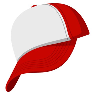 Kırmızı ve beyaz beysbol şapkası bir yüzeye uzanmış sıradan moda aksesuarları takmayı bekliyor.