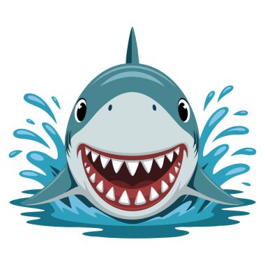 Okyanus yırtıcı karakteri içeren köpekbalığı yüzü vektörü deniz temalı maskot logosu etiketi ve eğlenceli deniz yaratığı tasarımları için idealdir.