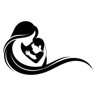 Anne ve bebeğin silueti aile sevgisini, annelik bakımını ve çocuk ilişkileri tasarımını ifade eder.