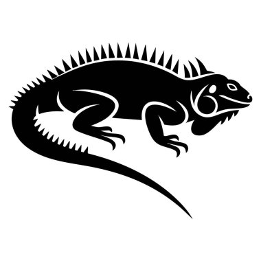 Sürüngen logoları, vahşi yaşam grafikleri ve doğa çalışmaları için ideal iguana grafik üzerinde izole edilmiş iguana siyah işaretinin vektör çizimi