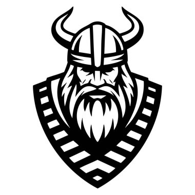 Viking kalkan logosu tasarımı vektör illüstrasyon stili Ortaçağ savaşçısı amblem oyun rozeti ve güçlü sembolik kimlik için uygun