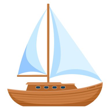 Tahta yelkenli ve beyaz yelkenli basit tasarım deniz seyahati teması ve sakin okyanus manzarası çizimleri için mükemmel.