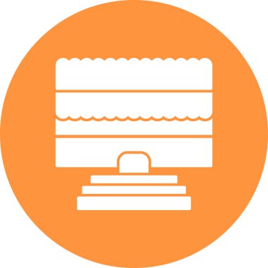 Büyük ve yuvarlak bir düğmenin turuncu ve mavi bir simgesi.