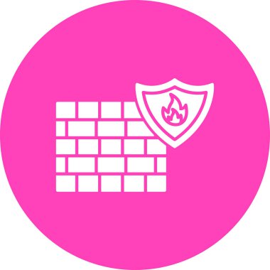 Beyaz hat güvenlik duvarı ve beyaz arka planda izole edilmiş ateş ikonu. Kırmızı daire düğmesi. vektör illüstrasyonu