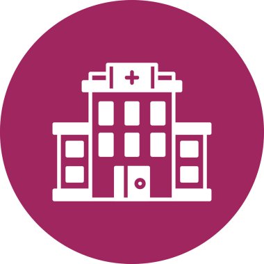 Hastane vektör ikonu. Çizim biçimi düz sembol, yuvarlak açılar, renk arkaplanı, beyaz arkaplan.