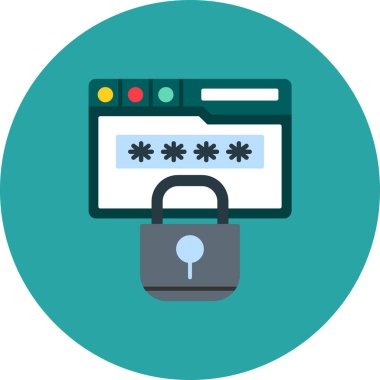 Güvenlik asma kilit simgesi, düz biçim tasarımı, vektör illüstrasyonu.