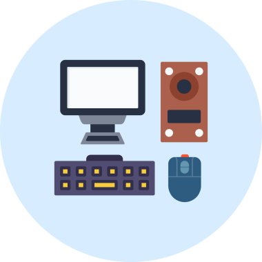 Kamera ve sunucu vektör illüstrasyonlu bilgisayar masaüstü