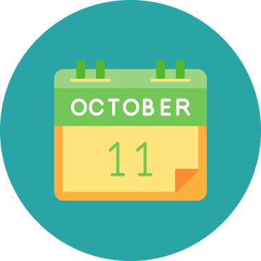 Takvim yassı simgesi, Ekim günü, vektör illüstrasyonu