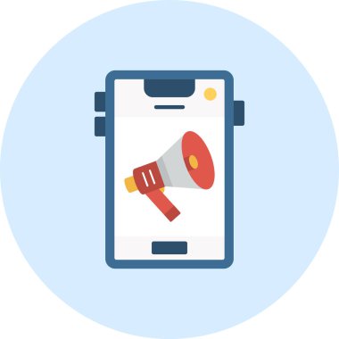 akıllı telefon megafon düz simge, vektör, illüstrasyon