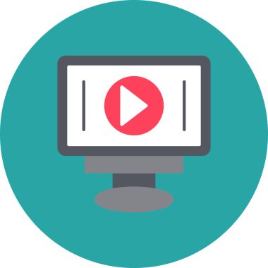 Düz stil video işareti olan dizüstü bilgisayarın vektör illüstrasyon simgesi