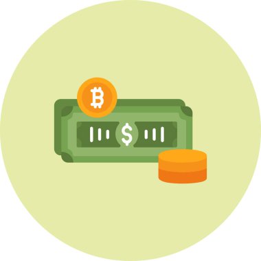 Bitcoin düz simgesi, para birimi ve dolar, vektör, renkli düz illüstrasyon