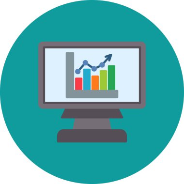 Ekranda grafiği olan bir bilgisayar. vektör tasarımı illüstrasyonu