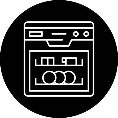 Dishwasher Line inverted circle. Vector Illustration For Web Use