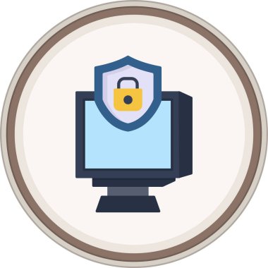 Bilgisayar Düz Etiketi 'ni güvene alın. Web Kullanımı için Vektör İllüstrasyonu