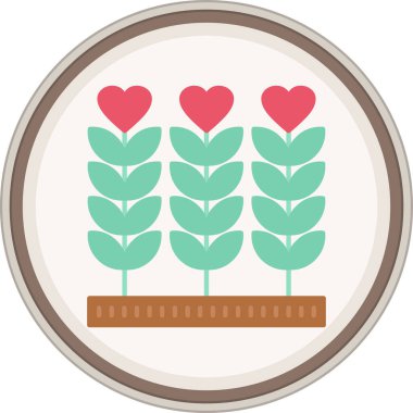 Çiçek açan Love Flat çıkartması. Web Kullanımı için Vektör İllüstrasyonu