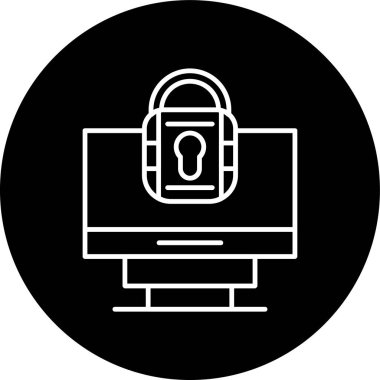 Locked Computer Line inverted circle. Vector Illustration For Web Use