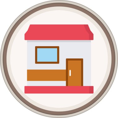 House Flat çıkartması. Web Kullanımı için Vektör İllüstrasyonu