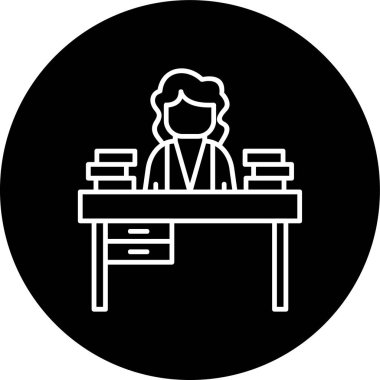 Teacher Desk Line inverted circle. Vector Illustration For Web Use