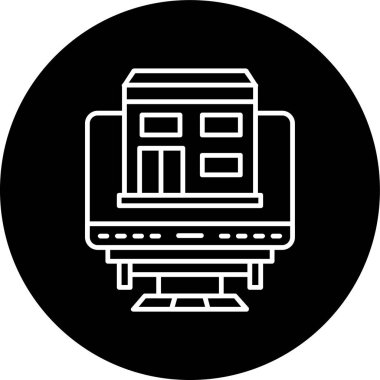 Online Shop Line inverted circle. Vector Illustration For Web Use