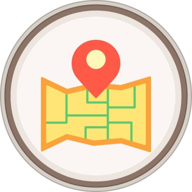 Düz Harita çıkartması. Web Kullanımı için Vektör İllüstrasyonu