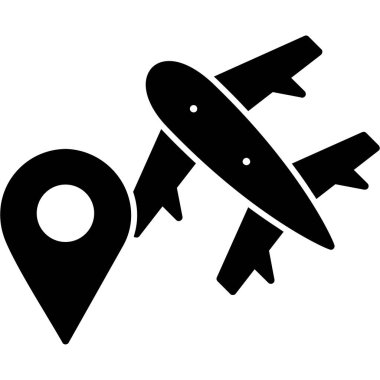 Uçak ikonlu harita işaretleyici. Bir düzlemin vektör illüstrasyonu.