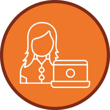 Dizüstü bilgisayar ikon vektör çizimi tasarımı olan kadın avatarı