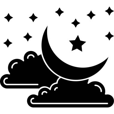 Hilal yıldızları ay bulutları ana hatlarıyla simge