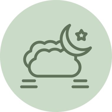 Bulutlu Ay Yeşil Çember. Web Kullanımı için Vektör İllüstrasyonu