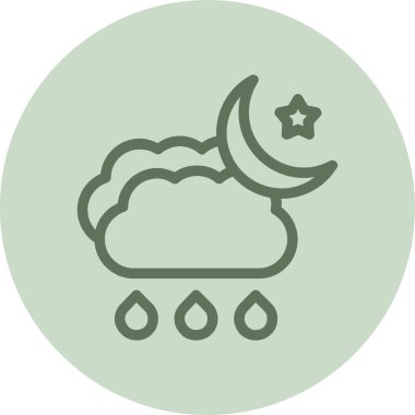 Bulutlu ay yağmurlu yeşil daire. Web Kullanımı için Vektör İllüstrasyonu