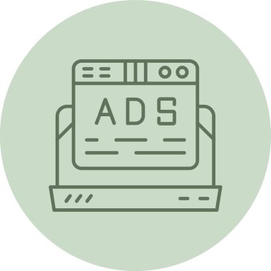 Çevrimiçi Reklam Yeşil Çemberi. Web Kullanımı için Vektör İllüstrasyonu