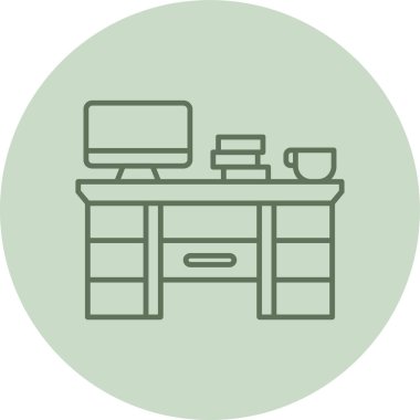 Kahve ve bilgisayar simgesi içeren masa, düz simge