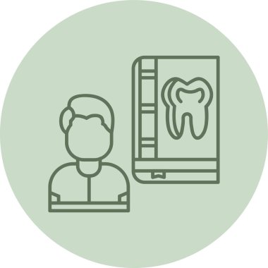 Dişi, pano ve diş çizgisi tarzı ikonu, tıbbi bakım ve hijyen temalı vektör illüstrasyonlu.