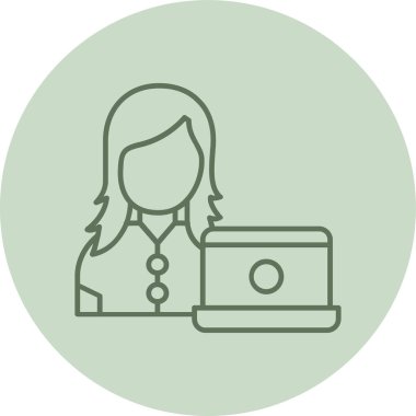 kadın ofis çalışanı çizgisi simgesi, çalışma konsepti, dış hat işareti, vektör sembolü.