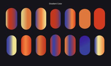 14 tane hap şeklindeki konteynır, koyu maviden gün batımı portakallarına kadar çeşitli pürüzsüz renk değişimleri gösteriyor. Bu modern tasarım ögeleri çağdaş ağ ve uygulama arayüzleri için idealdir.