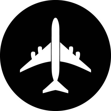 commercial passenger airplane top view icon in black circle