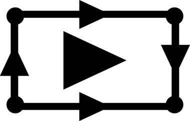 İşlem Sembol Simgesi Simgesi - Kontrol Sistemleri için Döngü Okları, Mühendislik Diyagramları, Sinyal Akımı ve Teknik UI Tasarımı ile Siyah Üçgen