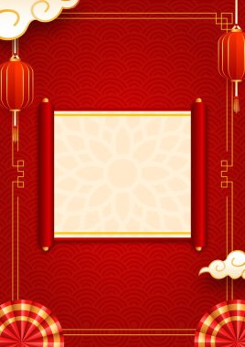 Imlek, Ay Yeni Yılı, dekoratif kırmızı fener temalı sınır, festival davetiyeleri, afişler ve kültürel kutlama tasarımları için ideal.